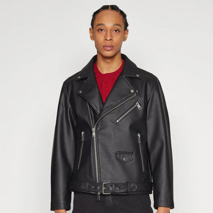 Men’s leather motorcycle jacket slim fit windproof – men