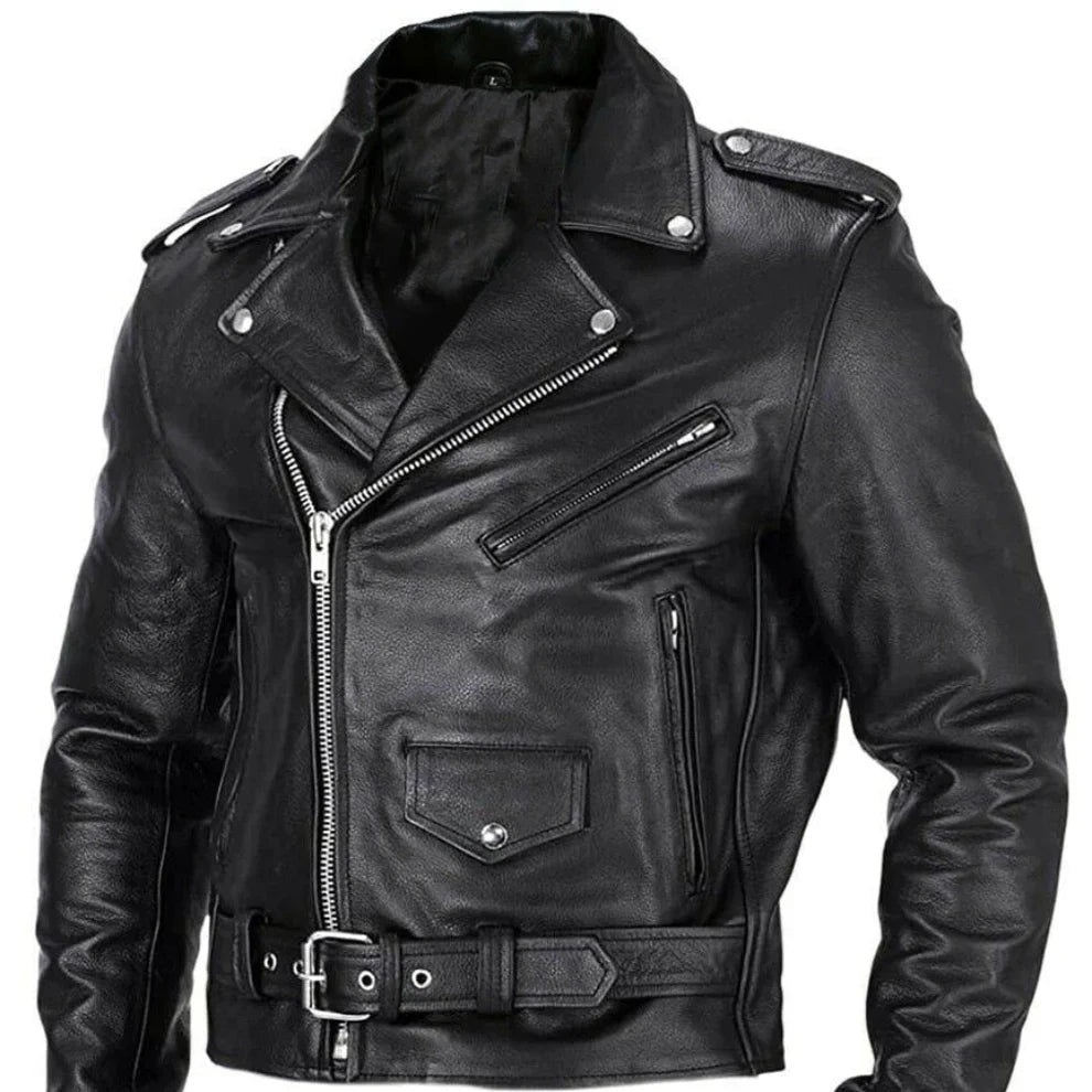 Men’s leather motorcycle jacket slim fit windproof – men