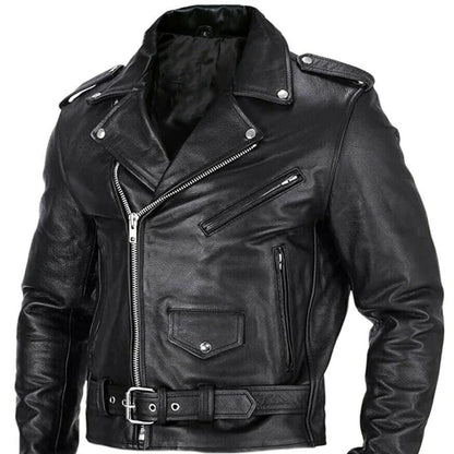 Men’s leather motorcycle jacket slim fit windproof – men
