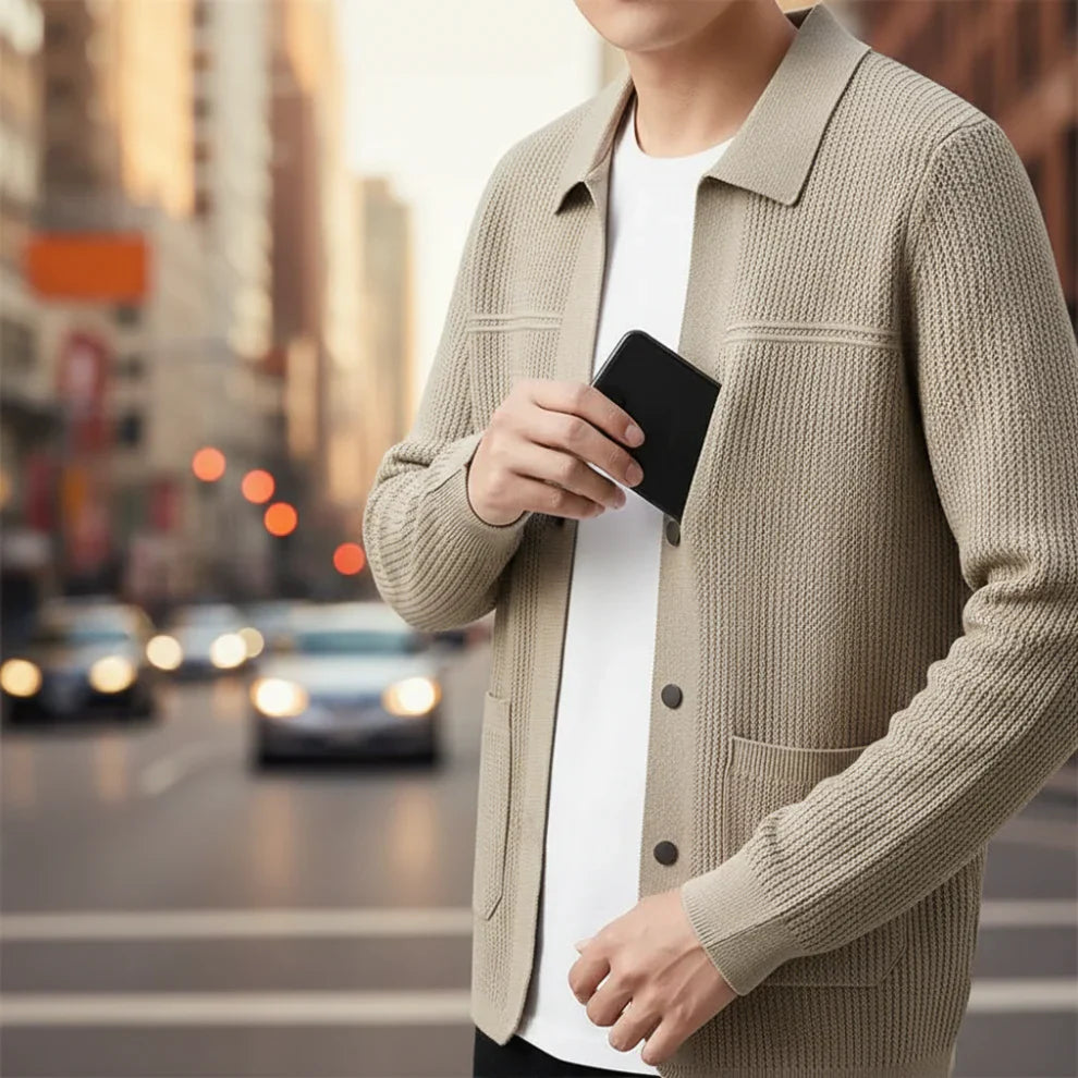Men's ribbed cardigan - lightweight & stylish