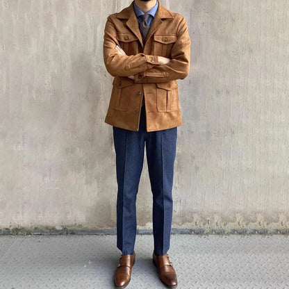 Men’s suede safari field jacket with button placket – men