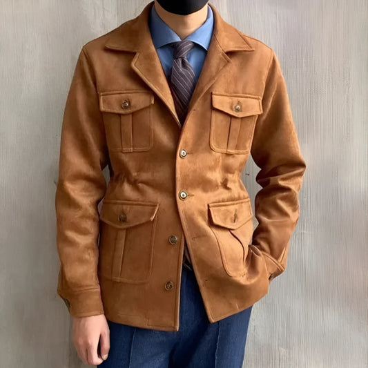 Men’s suede safari field jacket with button placket – men