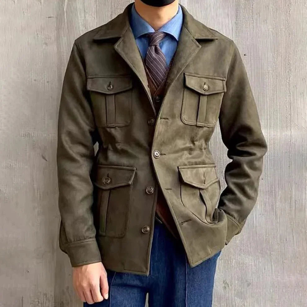 Men’s suede safari field jacket with button placket – men