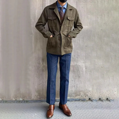 Men’s suede safari field jacket with button placket – men