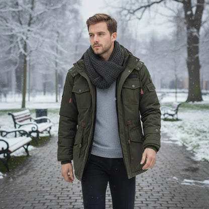 Men’s military-style winter jacket with fleece hood – men