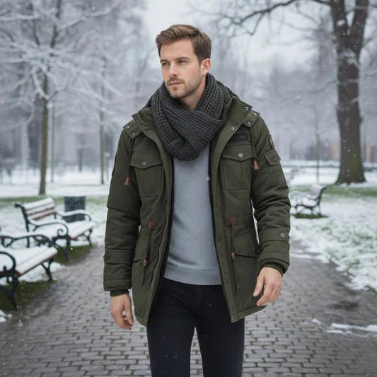 Men’s military-style winter jacket with fleece hood – men