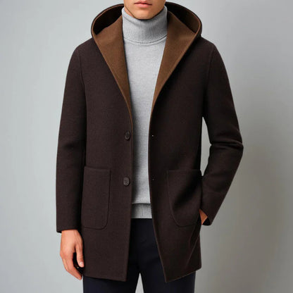 Men’s winter wool-blend hooded overcoat – men