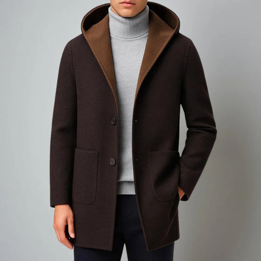 Men’s winter wool-blend hooded overcoat – men