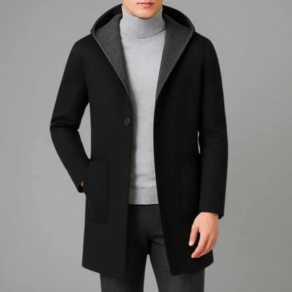 Men’s winter wool-blend hooded overcoat – men