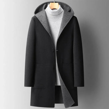 Men’s winter wool-blend hooded overcoat – men