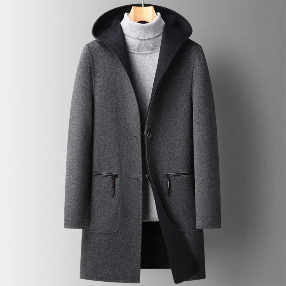 Men’s winter wool-blend hooded overcoat – men
