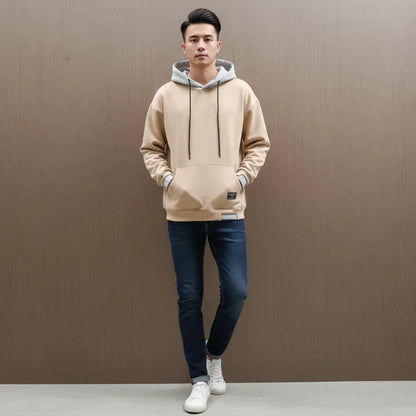 Men’s oversized hoodie with drawstring & contrast – men