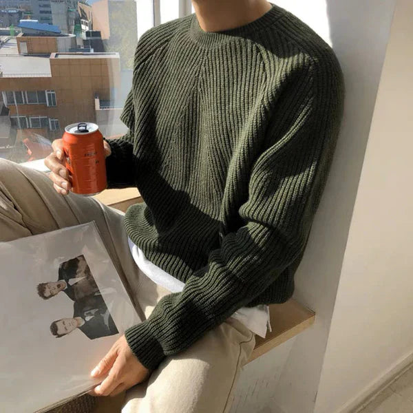 Men's ribbed crew neck pullover – men