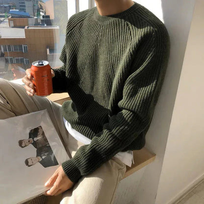 Men's ribbed crew neck pullover – men