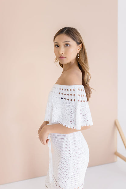 Florence Off The Shoulder Crochet Maxi Dress White