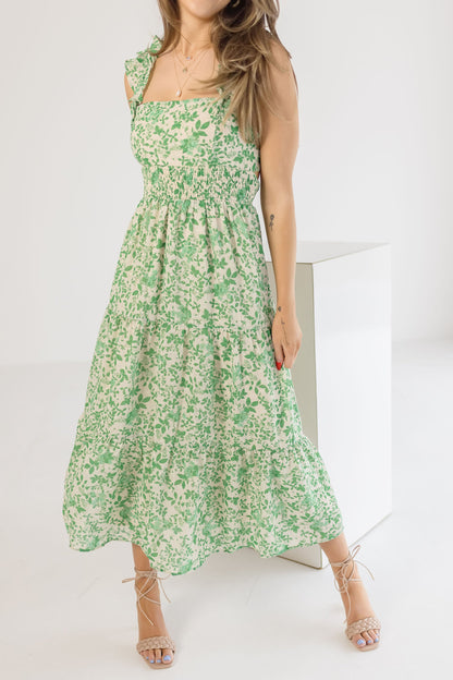 Janine Sleeveless Floral Print Midi Dress Green