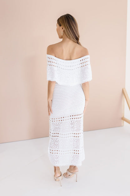 Florence Off The Shoulder Crochet Maxi Dress White