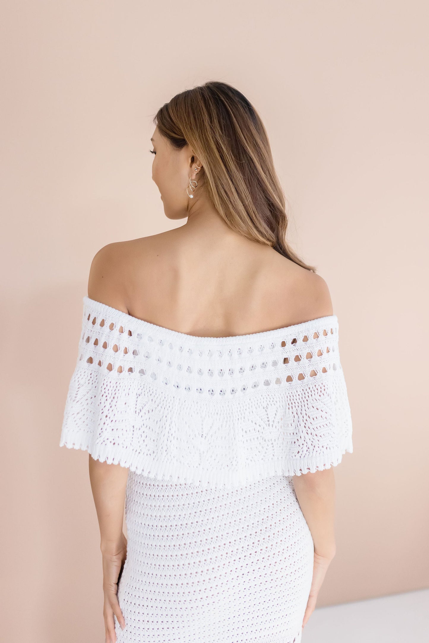 Florence Off The Shoulder Crochet Maxi Dress White