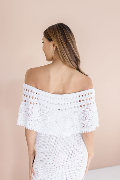 Florence Off The Shoulder Crochet Maxi Dress White