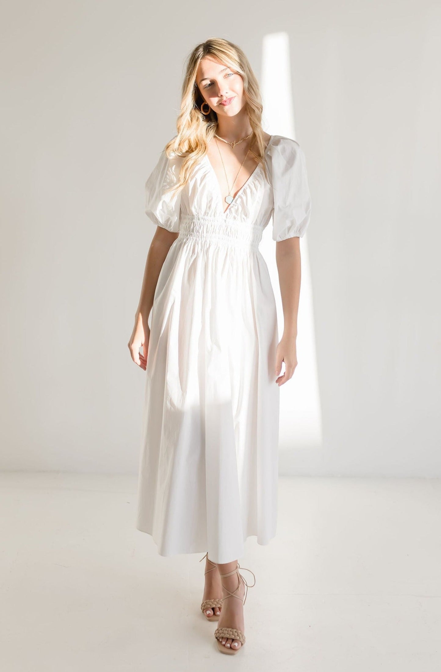 Lou Short Sleeve Maxi Dress White