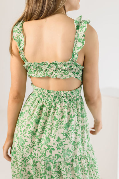 Janine Sleeveless Floral Print Midi Dress Green