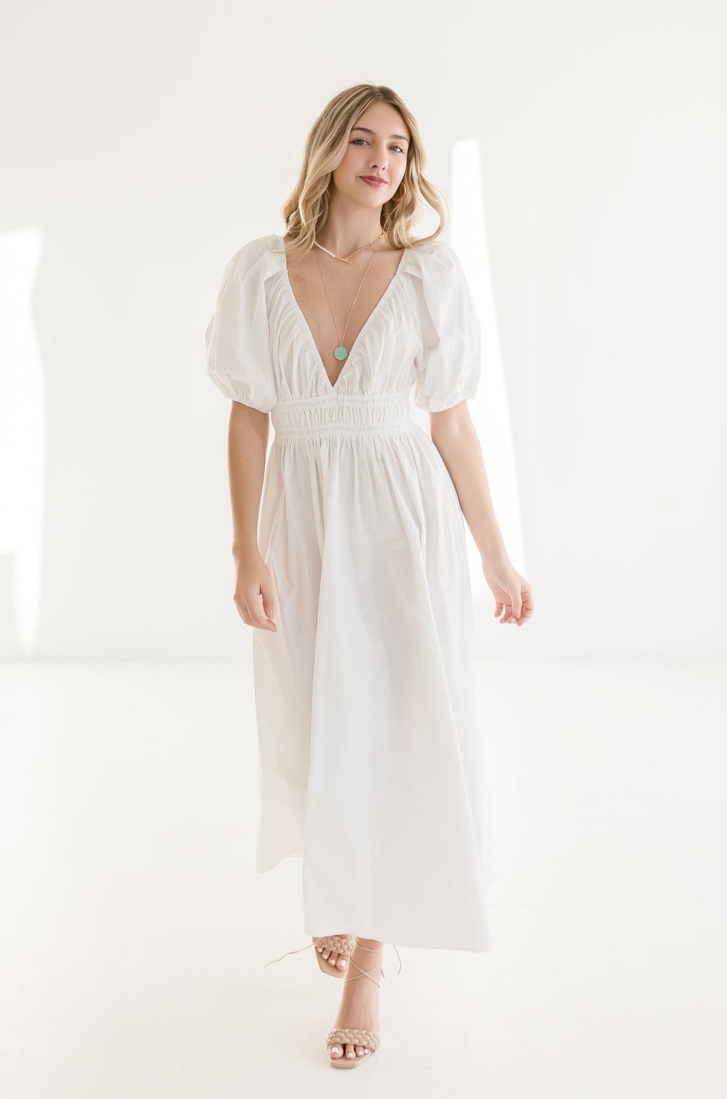 Lou Short Sleeve Maxi Dress White