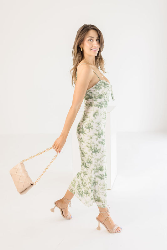 Willow Sleeveless Print Mesh Midi Dress Green