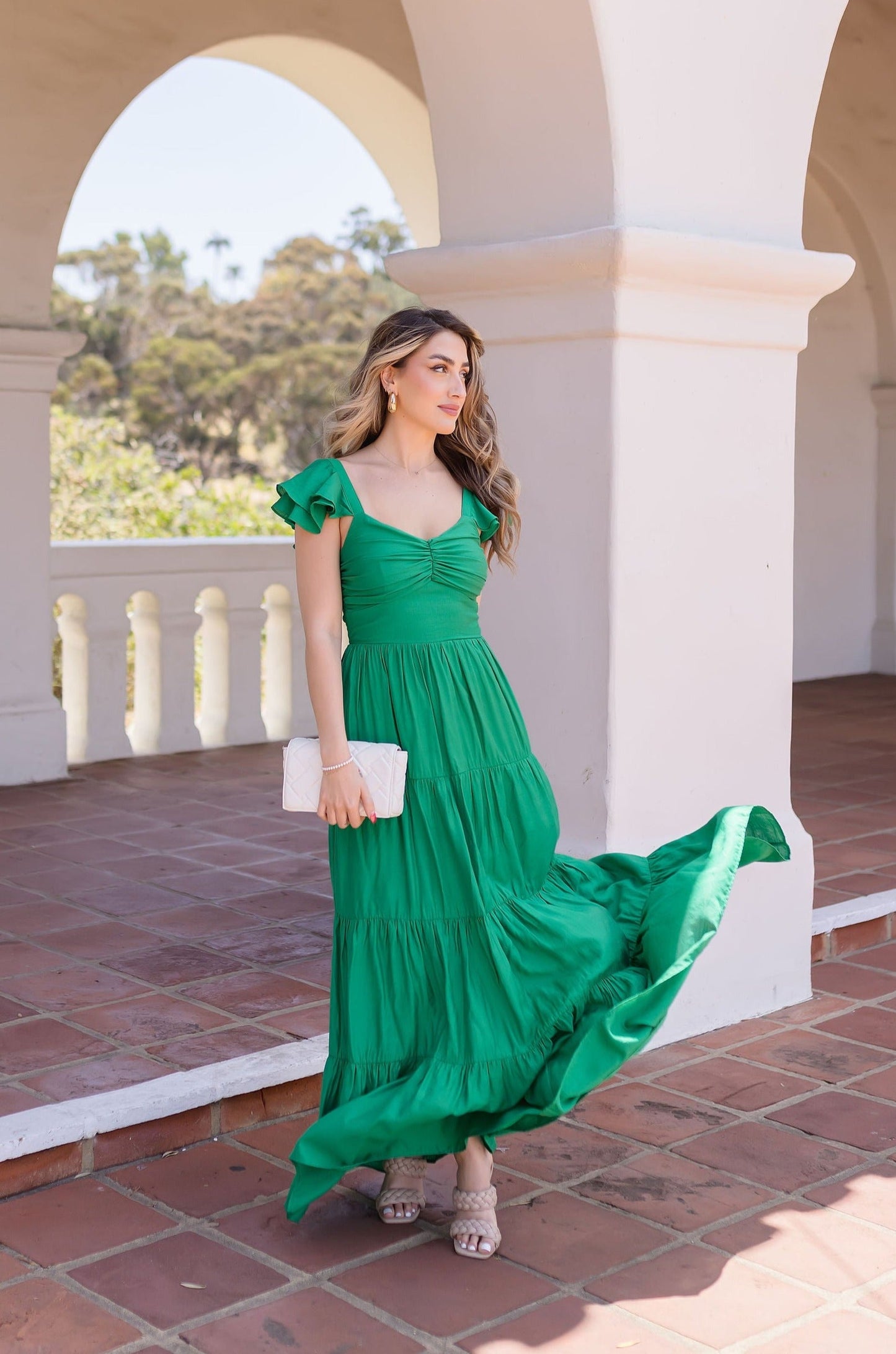 Celeste Ruffle Sleeve Maxi Dress Green