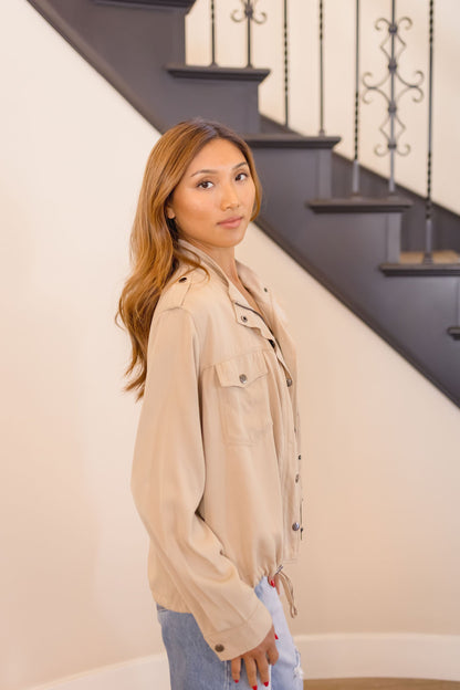 Alexis Drawstring Utility Jacket Taupe