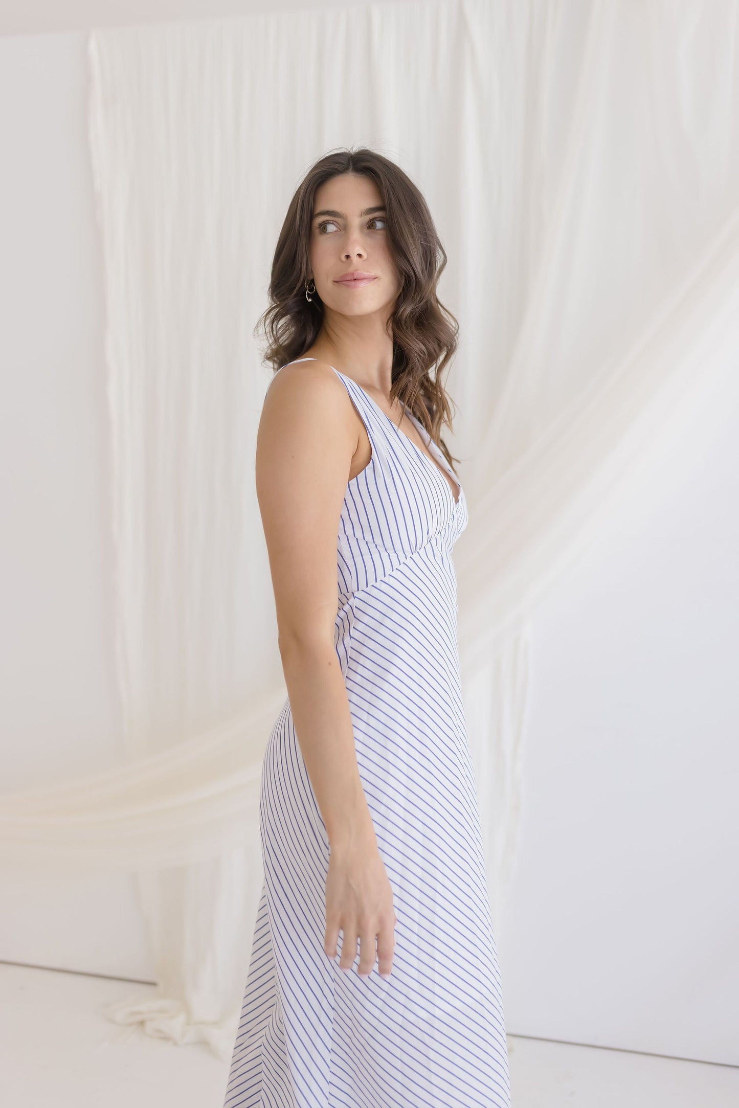 Ramona Sleeveless Stripe Print Maxi Dress Blue