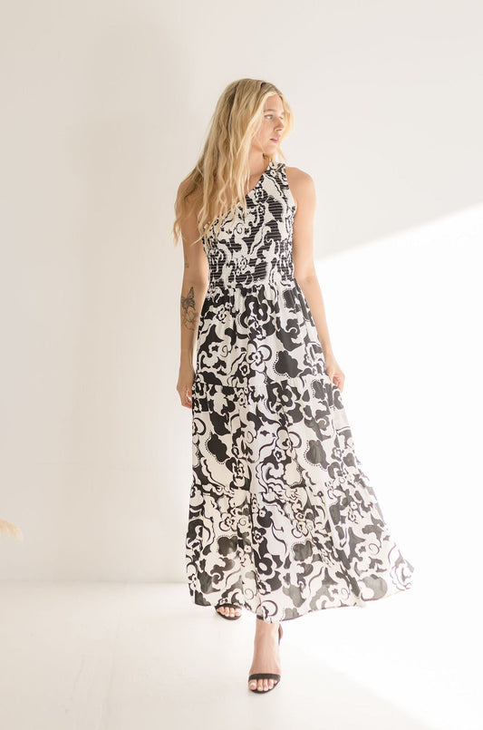 Sierra One Shoulder Floral Print Maxi Dress White