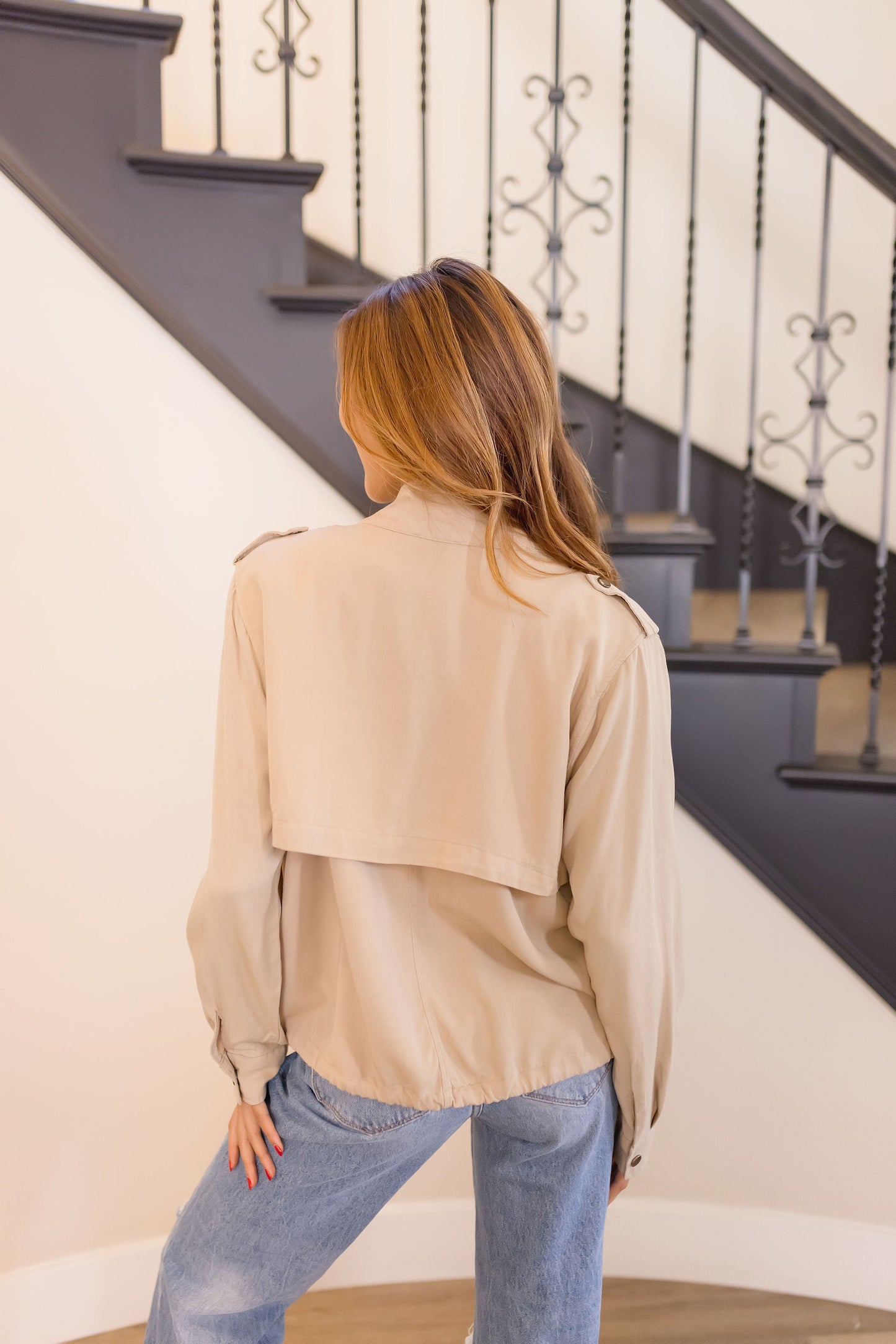 Alexis Drawstring Utility Jacket Taupe