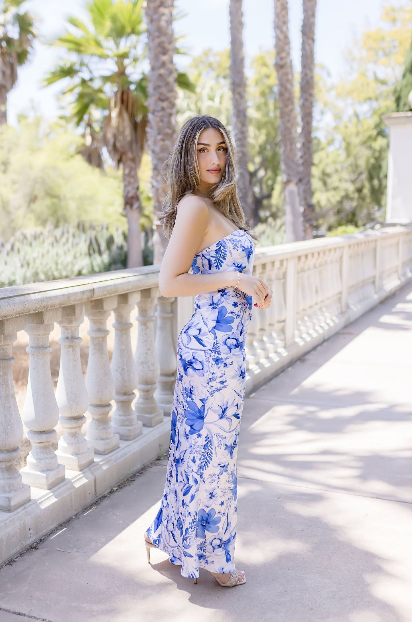 Ainsley Sleeveless Floral Print Maxi Dress Blue