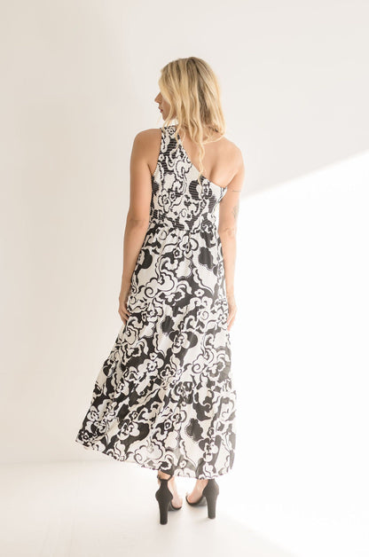 Sierra One Shoulder Floral Print Maxi Dress White