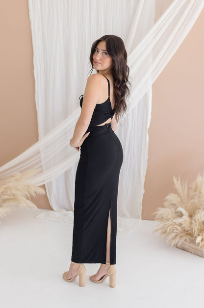 Maribel Sleeveless Cross Back Maxi Dress Black