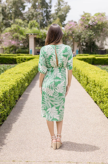 Joanna Kimono Sleeve Printed Wrap Midi Dress Green