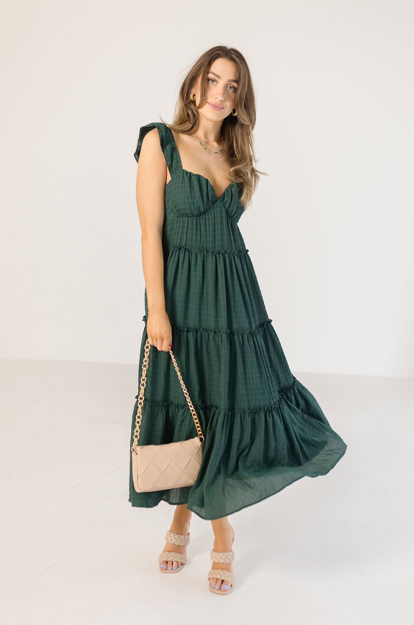 Shaina Sleeveless Ruffle Maxi Dress Green