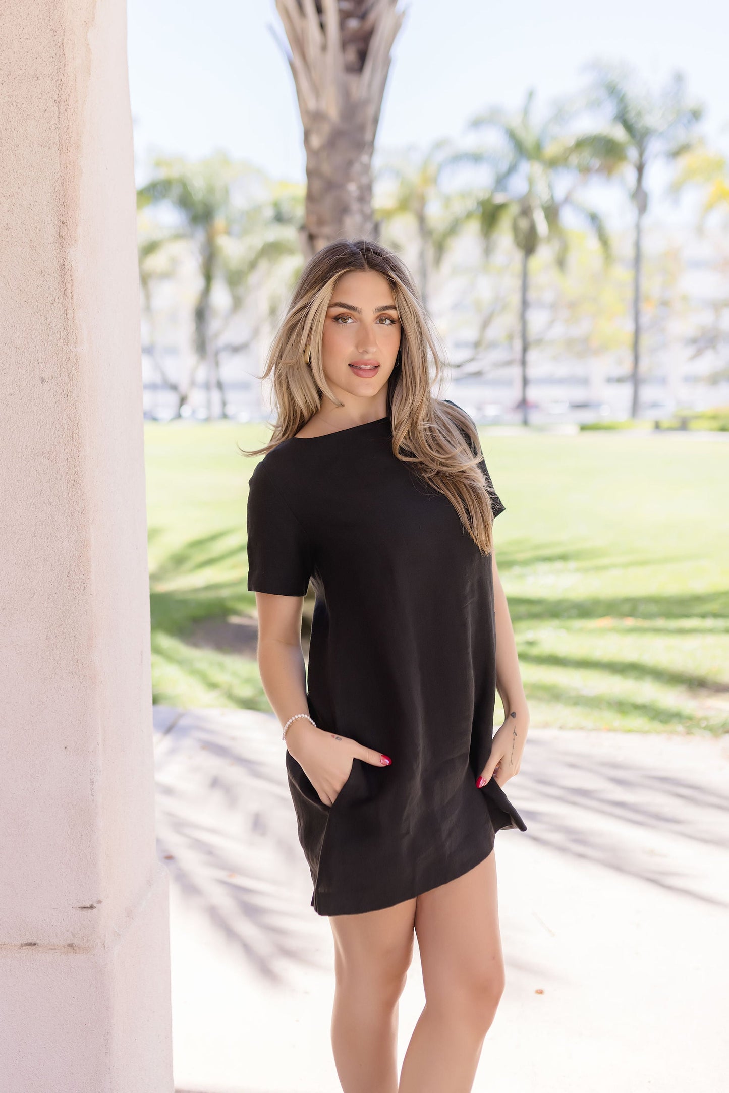 Carolina Short Sleeve Linen Mini Dress Black