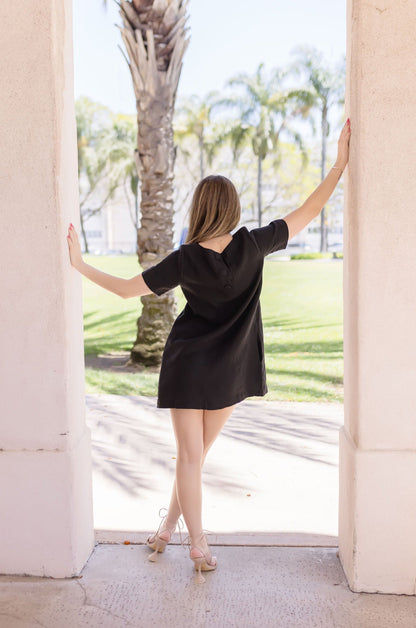 Carolina Short Sleeve Linen Mini Dress Black