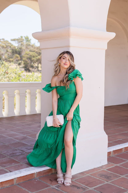 Celeste Ruffle Sleeve Maxi Dress Green