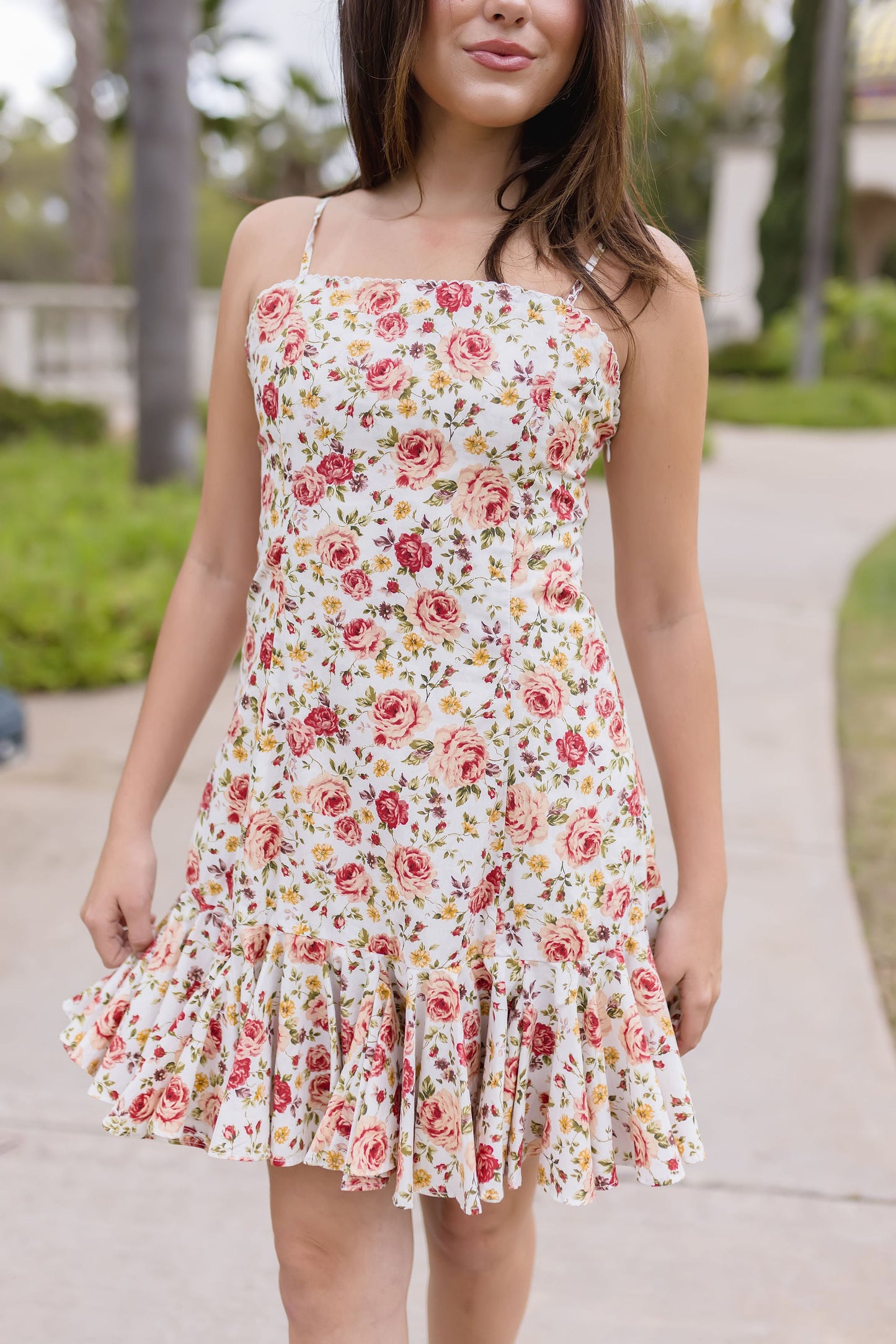 Teanna Sleeveless Floral Print Ruffle Mini Dress Red