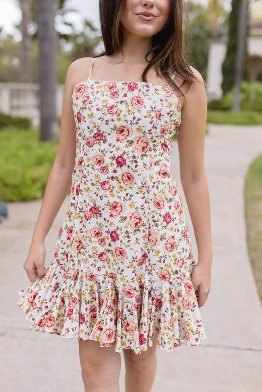 Teanna Sleeveless Floral Print Ruffle Mini Dress Red