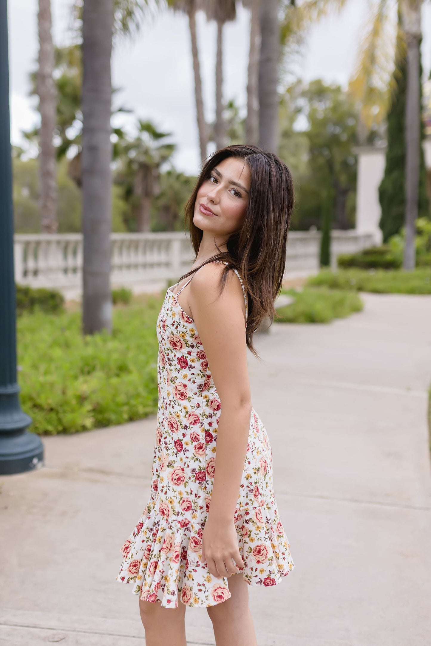 Teanna Sleeveless Floral Print Ruffle Mini Dress Red