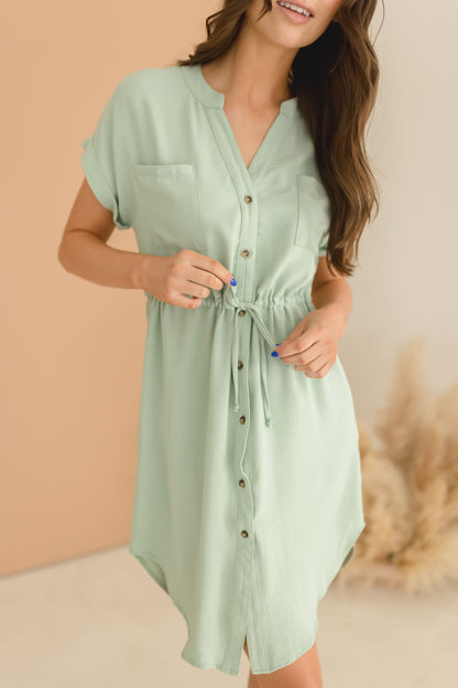 Samantha Button Down Waist Tie Mini Dress Sage