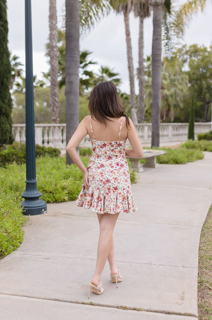 Teanna Sleeveless Floral Print Ruffle Mini Dress Red