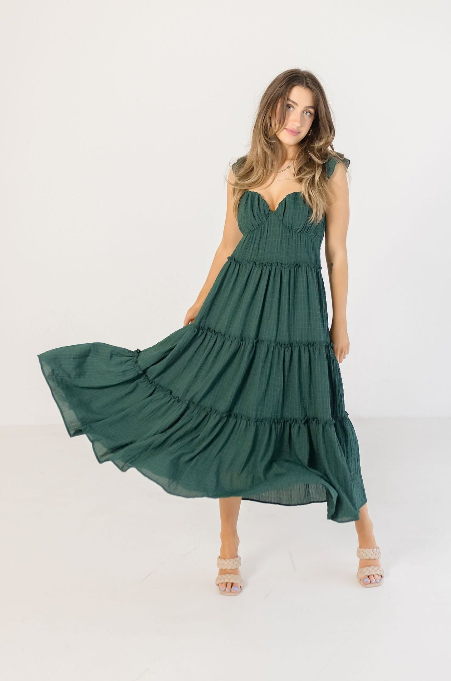 Shaina Sleeveless Ruffle Maxi Dress Green