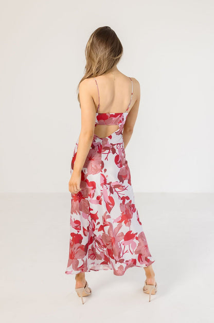 Annie Back Cut Out Floral Print Maxi Dress Pink