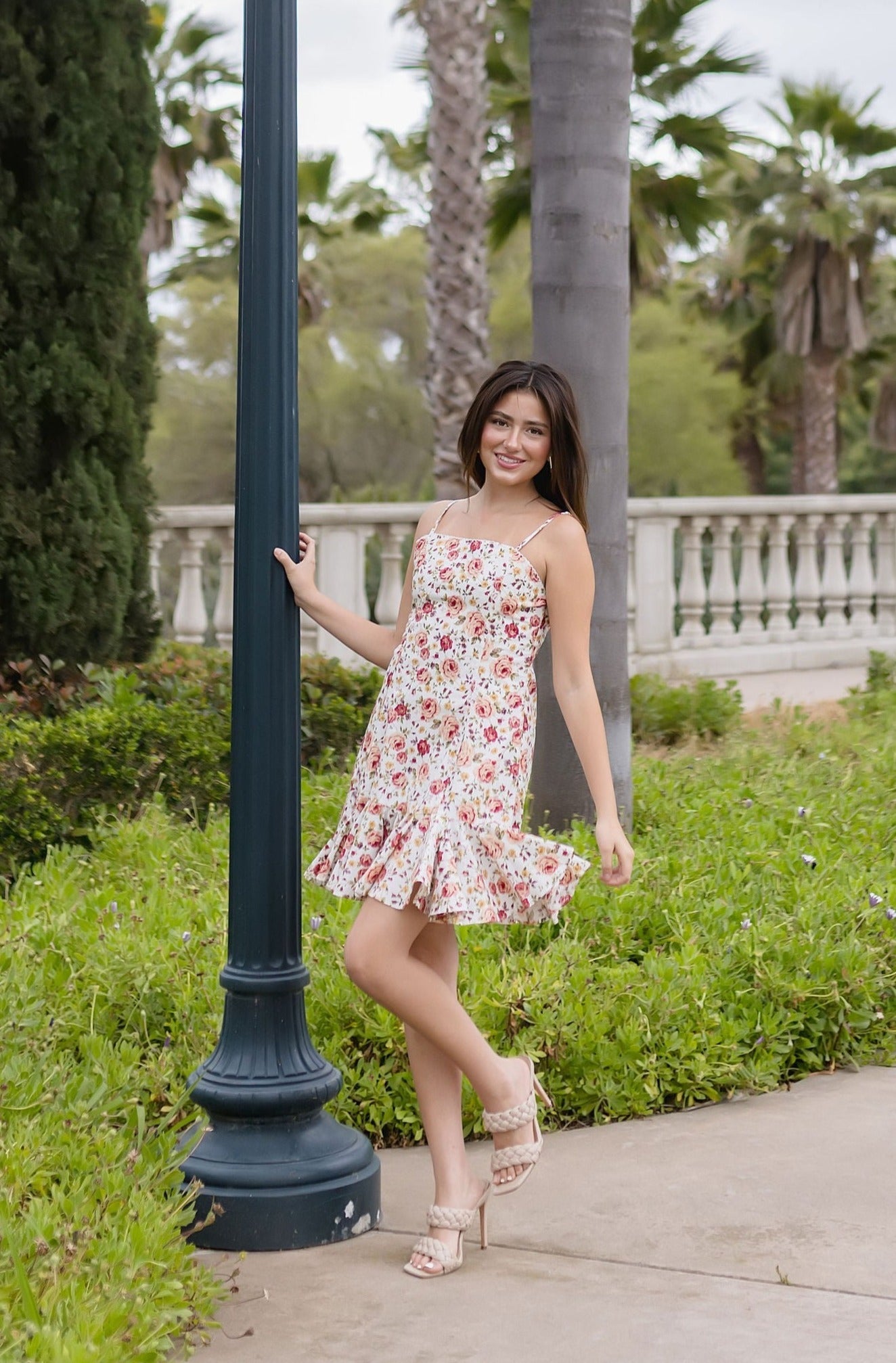 Teanna Sleeveless Floral Print Ruffle Mini Dress Red