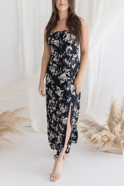 Lydia Sleeveless Floral Print Maxi Dress Black