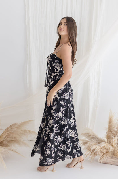 Lydia Sleeveless Floral Print Maxi Dress Black